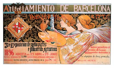 Plakat do trzeciej „Ekspozycji Sztuk Pięknych i Przemysłów Artystycznych” w Barcelonie w 1896 – Litografia Alexandre de Riquer i Ynglada (1856-1920) autorstwa Alejandro de Riquer