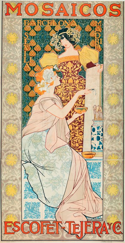 Reklama płytki marki "Escofet, Tejera y Cia" - litografia Alexandre de Riquer i Ynglada (1856-1920) autorstwa Alejandro de Riquer