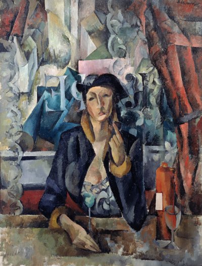 Portret żony artysty w kawiarni autorstwa Aleksandr Aleksandrovich Osmerkin