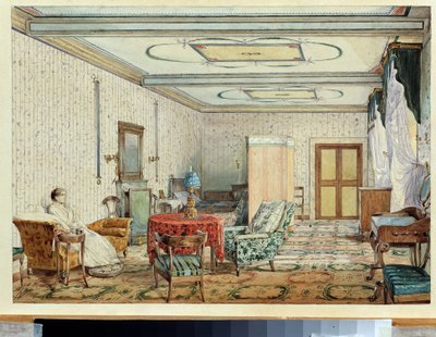 Wnętrze (wnętrze). Praca Aleksandra Andriejewicza Iwanowa (1806-1858), akwarela i biały na papierze, XIX-wieczna sztuka rosyjska. Państwowe Muzeum Sztuki, Niżny Nowogród (Rosja) autorstwa Aleksandr Andreevich Ivanov
