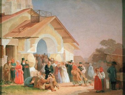 Wyjście z kościoła w Pskowie, 1863-64 autorstwa Aleksandr Ivanovich Morozov