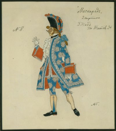 Projekt kostiumu do spektaklu Maskarada M. Lermontowa, 1917 autorstwa Aleksandr Jakovlevic Golovin