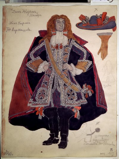 Projekt kostiumu do sztuki Dom Juan Moliera (Jean Baptiste Poquelin autorstwa Aleksandr Jakovlevic Golovin