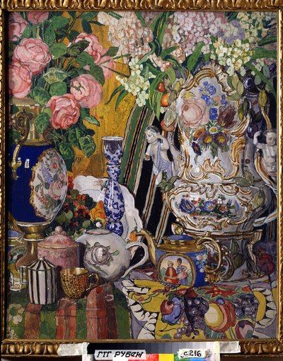 „Martwa natura z kwiatami i porcelaną” Obraz Aleksandra Jakowlewicza Gołowina (Aleksander Gołowin) (1863-1930) 1915 Państwowa Galeria Trietiakowska, Moskwa autorstwa Aleksandr Jakovlevic Golovin