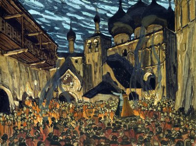 Scenografia do opery Panna z Pskowa N. Rimskiego-Korsakowa - Golovin, Alexander Yakovlevich (1863-1930) - 1901 - Tempera na tekturze - 39x52 - Kolekcja prywatna autorstwa Aleksandr Jakovlevic Golovin