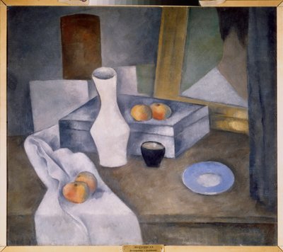 Martwa natura z jabłkami i niebieskim spodkiem (Martwa natura z jabłkami i niebieskim spodkiem) - Dzieło Aleksandra Wasiljewicza Szewczenki (Aleksandre Chevtchenko) (1883-1948), olej na tekturze, ok. 1910 r. - Sztuka rosyjska, XX wiek, awangarda - Państwo  autorstwa Aleksandr Vasilievich Shevchenko