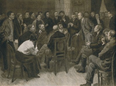 „Debata Lenina z narodnikiem Woroncowem 1894”, 1939. autorstwa Aleksandr Viktorovic Moravov