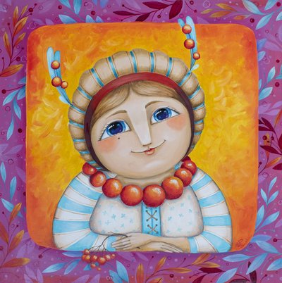 Radosna dziewczyna w stylu sztuki ludowej autorstwa Aleksandra Paranchenko