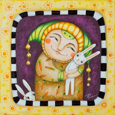 Uśmiechnięta postać i króliczki autorstwa Aleksandra Paranchenko