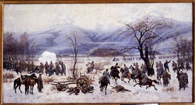 Wojna rosyjsko-turecka (rosyjsko-turecka) (1877-1878): Czwarta bitwa o przełęcz Szipka w Bułgarii od 5 do 9 stycznia 1878 r. (Czwarta bitwa o przełęcz Szipka). Obraz Aleksieja Danilowicza Kiwszenko (1851-1895) autorstwa Aleksei Danilovich Kivshenko