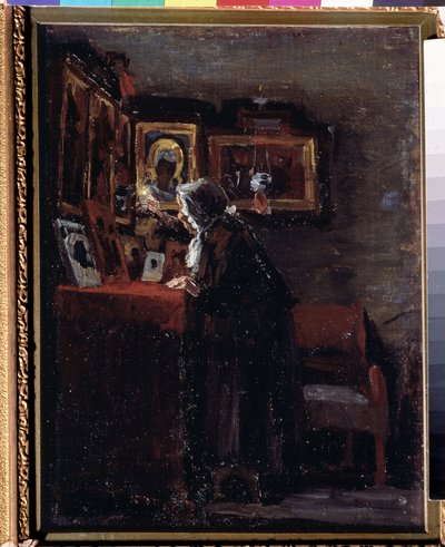 Przed ucztą religijną (Przed ucztą religijną) - Obraz Aleksieja Fiodorowicza Afanasjewa (Alexis Afanasyev) (1850-1920) - Olej na płótnie, 41 x 31,5 cm autorstwa Aleksei Fyodorovich Afanasyev