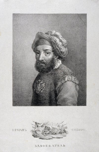 Portret wodza kozackiego, zdobywcy Syberii Jermak Timopheyevich -1585, 1818 autorstwa Aleksei Gavrilovich Venetsianov