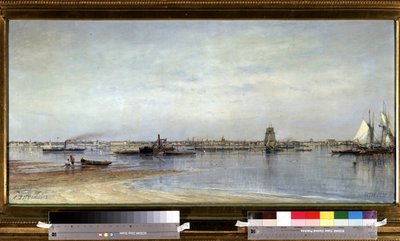 Widok na brzeg rzeki Newy w Sankt Petersburgu (Saint-Petersburg) w Rosji. Obraz Aleksieja Pietrowicza Bogolyubowa (Bogoliubov lub Bogolioubov) (1824-1896) autorstwa Aleksei Petrovich Bogolyubov