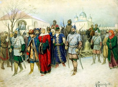 „Martha burmistrz eskortowana do Moskwy”, 1880. autorstwa Aleksey Kivshenko