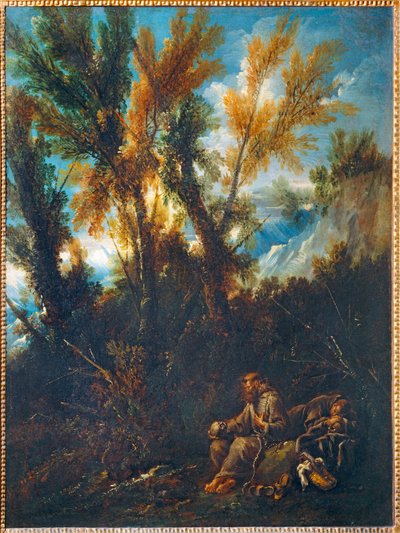 Deux ermites dans un bois - Dwóch pustelników w lesie ... autorstwa Alessandro (style of) Magnasco