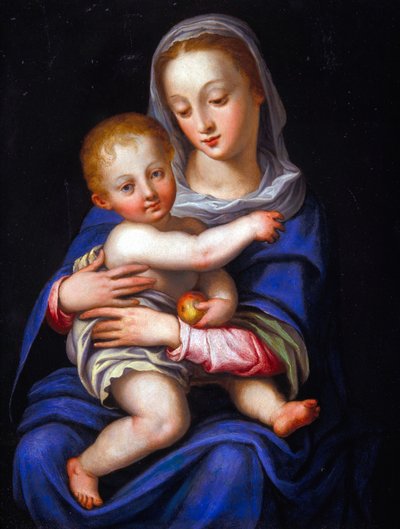 Madonna z Dzieciątkiem (olej na srebrzonej miedzi) autorstwa Alessandro Allori