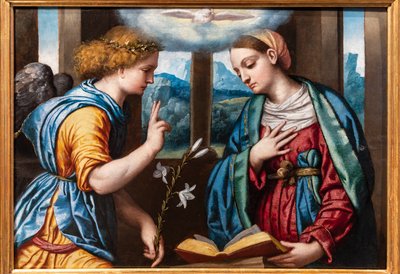 Zwiastowanie, ok. 1535-40 (olej na panelu) autorstwa Alessandro Bonvicino Moretto