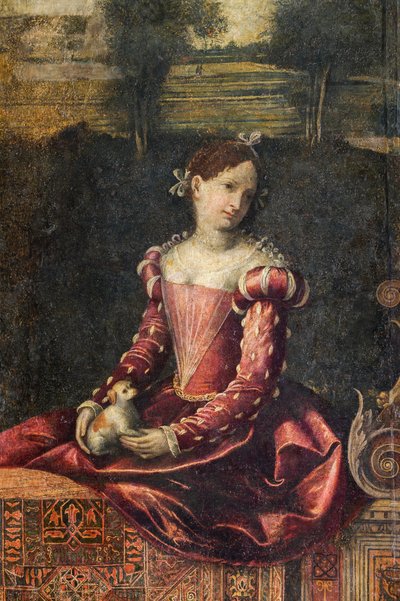 Portret szlachcianki, detal Małej Sali Szlachetnych Dam (olej na płótnie przyklejony do ścian) autorstwa Alessandro Bonvicino Moretto
