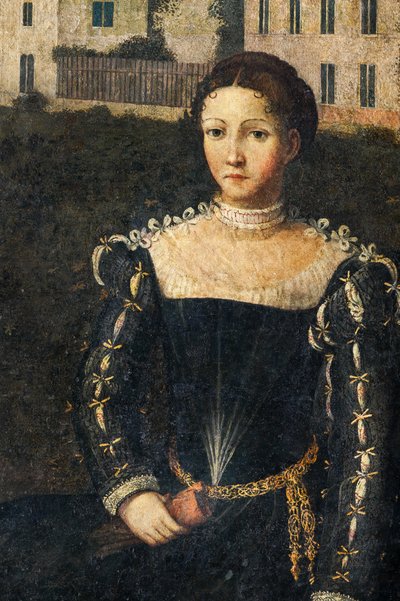 Portret szlachcianki, detal Małej Sali Szlachetnych Dam (olej na płótnie przyklejony do ścian) autorstwa Alessandro Bonvicino Moretto