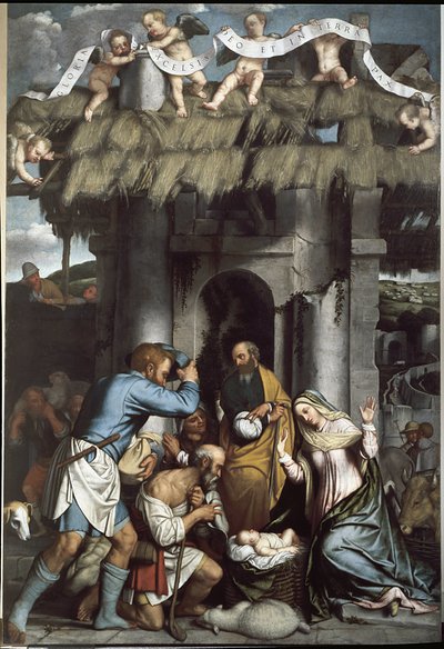 Adoracja pasterzy. (olej na płótnie) autorstwa Alessandro Bonvicino Moretto