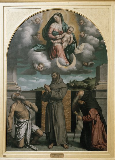 Panna z Dzieciątkiem w chwale, ze św. Hieronima, św. Franciszka z Asyżu i św. Antoniego (olej na płótnie, ok. 1543) autorstwa Alessandro Bonvicino Moretto