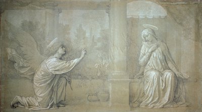 Zwiastowanie, karykatura przygotowawcza do fresku Cappella Raffo na Cmentarzu Misericordia w Sienie autorstwa Alessandro Franchi