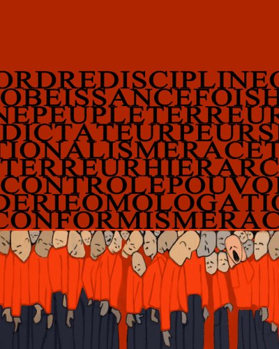Alegoria ciężaru dyktatury, represji, dyscypliny nad człowiekiem, tłumu miażdżonego władzą i strachu przed tyranami - Ilustracja 2014 autorstwa Alessandro Lonati