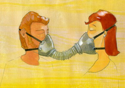 Przewidywanie, zanieczyszczenie: para dzieląca tę samą maskę przeciwgazową Ilustracja: Alessandro Lonati autorstwa Alessandro Lonati