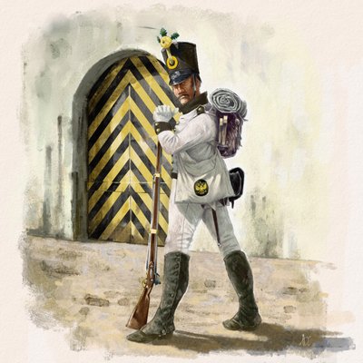 Austriacki piechur z pułku IR nr 14 w twierdzy w 1809 r., 2018 r. autorstwa Alessandro Lonati