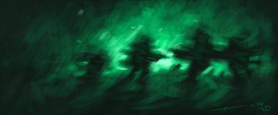 Bitwa, widzenie nocne żołnierzy w podczerwieni. Rysunek autorstwa Alessandro Lonatiego autorstwa Alessandro Lonati