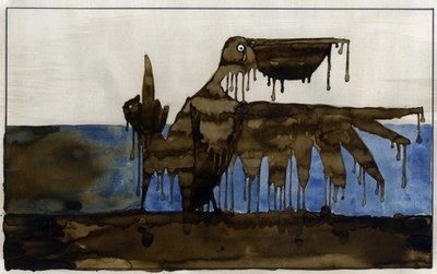 Katastrofa ekologiczna: naoliwiony ptak na plaży po zatonięciu tankowca Ilustracja: Alessandro Lonati autorstwa Alessandro Lonati