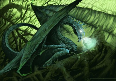 Fantastyczne stworzenie: smok chroniący swoje jajo. Ilustracja autorstwa Alesandra Lonatiego. 2010 autorstwa Alessandro Lonati