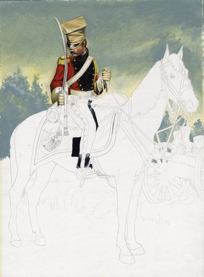 Pierwsze Cesarstwo (1804-1814 i 1815): żołnierz lekkiej kawalerii wielkiej francuskiej armii napoleońskiej. Niedokończony rysunek Alessandro Lonatiego. autorstwa Alessandro Lonati