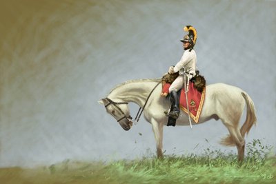 Pierwsze Cesarstwo: żołnierz kawalerii austriackiej. Rysunek autorstwa Alessandro Lonatiego autorstwa Alessandro Lonati