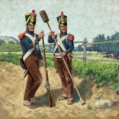 Francuscy artylerzyści w strojach polowych w 1809 r., 2024 r. autorstwa Alessandro Lonati