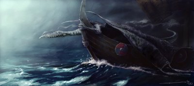 Legendarne stworzenie: Smok atakujący Drakkar (Łódź Wikingów) Rysunek autorstwa Alessandro Lonati autorstwa Alessandro Lonati