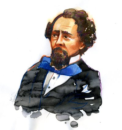 Retrato de Charles Dickens (1812-1870) escritor inglês (Retrato do escritor e crítico social inglês Charles Dickens)polonês autorstwa Alessandro Lonati