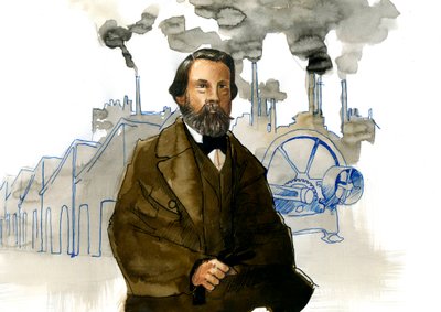 Retrato de Friedrich Engels (1820-1895), teórico socialista alemão e polonês político autorstwa Alessandro Lonati