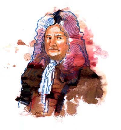 Retrato de Isaac Newton (1642-1727) filósofo, matemático, físico, alquimista, astrônomo e teólogo (Retrato de Isaac Newton físico e matemático inglês)polonês autorstwa Alessandro Lonati