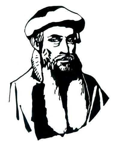 Portret Johannesa Gensfleischa dit Gutenberga (1400-1468), niemieckiego drukarza (Portret Johannesa Gutenberga) Ilustracja: Alessandro Lonati autorstwa Alessandro Lonati