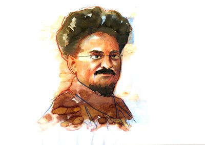 Portret Lwa Trockiego (Trocki lub Trocki) (1879-1940) (Portret Leona Trockiego marksistowskiego rewolucjonisty i teoretyka, polityka radzieckiego i przywódcy-założyciela Armii Czerwonej) autorstwa Alessandro Lonati