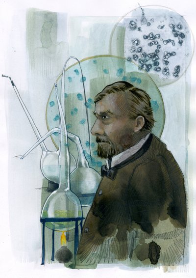 Portret Louisa Pasteura (1822-1895) naukowca francais (Portret Louisa Pasteura, francuskiego chemika i mikrobiologa znanego z odkrycia zasad szczepienia, fermentacji mikrobiologicznej i pasteryzacji) Ilustracja: Alessandro Lonat autorstwa Alessandro Lonati