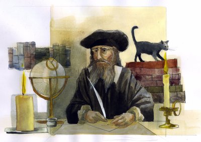 Portret Michel de Notre Dame (Nostradamus) angielskiego astrologa - Portret Nostradamusa, Michel de Notre Dame (1503-1566) astrolog i doktor francais Ilustracja: Alessandro Lonati autorstwa Alessandro Lonati