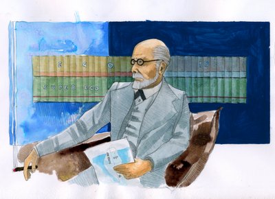 Portret Zygmunta Freuda (1856-1939), austriackiego psychiatry (Portret Zygmunta Freuda, austriackiego neurologa i ojca psychoanalizy) - Ilustracja: Alessandro Lonati autorstwa Alessandro Lonati