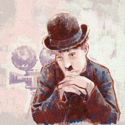 Portret aktora i reżysera Charliego Chaplina (ilustracja) autorstwa Alessandro Lonati