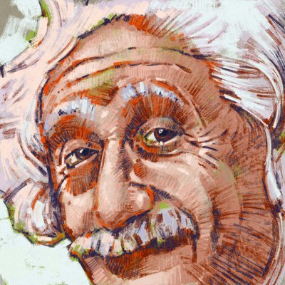 Portret naukowca Alberta Einsteina (ilustracja) autorstwa Alessandro Lonati