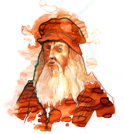Portret włoskiego artysty i naukowca Leonarda de Vinci (Leonardo da Vinci) (1452-1519) (Portret włoskiego polityka Leonarda da Vinci) autorstwa Alessandro Lonati