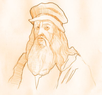 Portret włoskiego artysty i naukowca Leonarda de Vinci (Leonardo da Vinci) (1452-1519) (Portret włoskiego polityka Leonarda da Vinci) autorstwa Alessandro Lonati