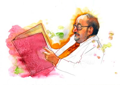 Portret włoskiego intelektualisty Umberto Eco (1932-2016) autorstwa Alessandro Lonati