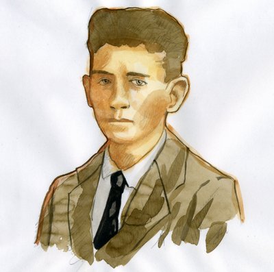 Portret praskiego pisarza Franza Kafki (1883-1924) (Portret niemieckojęzycznego pisarza powieści Franza Kafki) autorstwa Alessandro Lonati